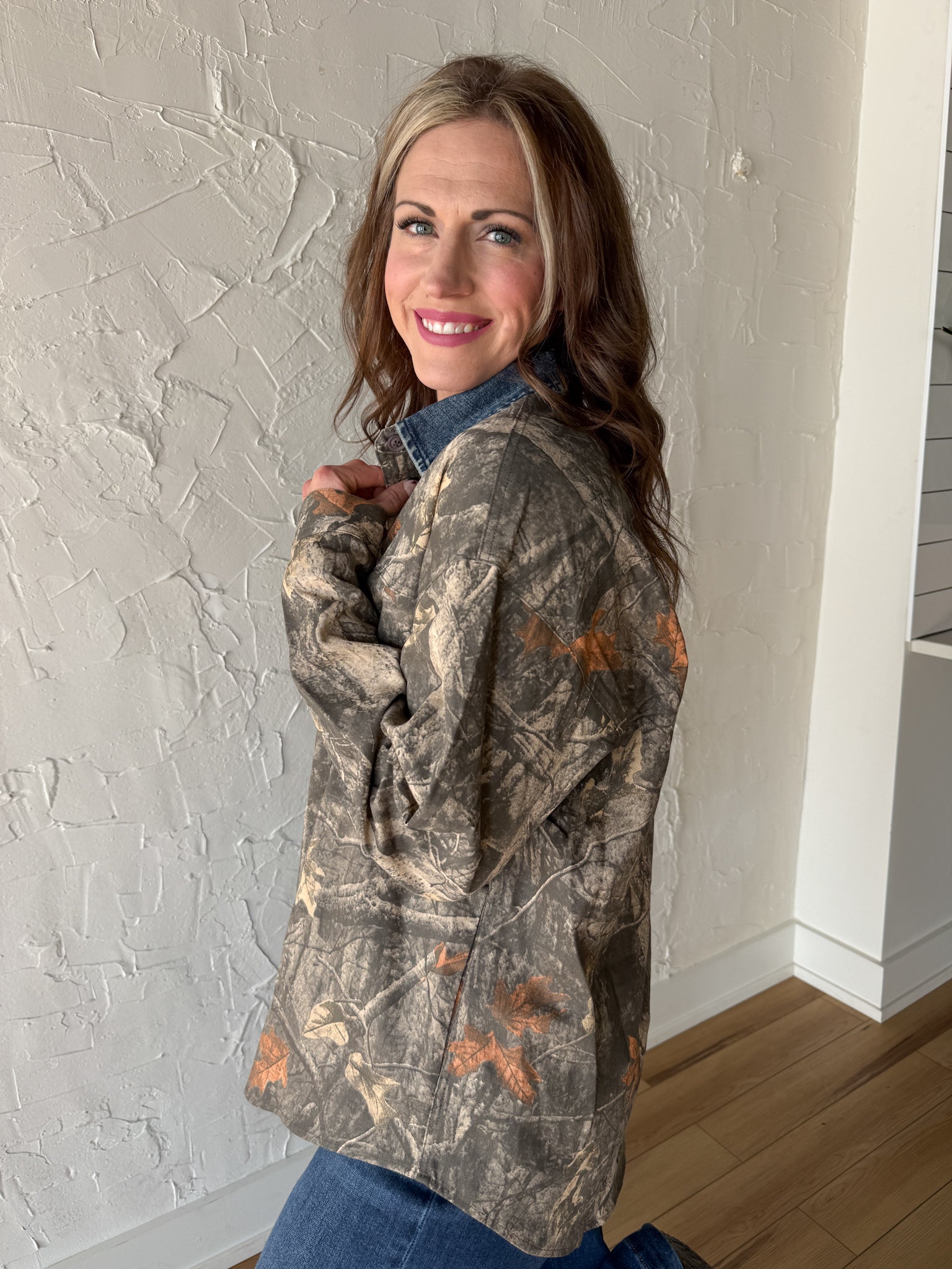 Denim Collar Camo Jacket - Ana Patricia Boutique