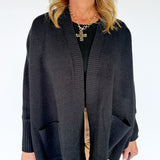 Open Front Bat Wing Cardigan- Black