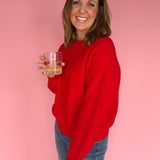 Button Up Ribbed Sweater- Red