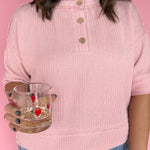 Henley Waffleknit Top- Pink - Ana Patricia Boutique
