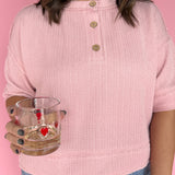 Henley Waffleknit Top- Pink - Ana Patricia Boutique
