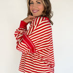 Balloon Sleeve Stripe Pullover- Red/Cream - Ana Patricia Boutique
