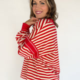 Balloon Sleeve Stripe Pullover- Red/Cream - Ana Patricia Boutique