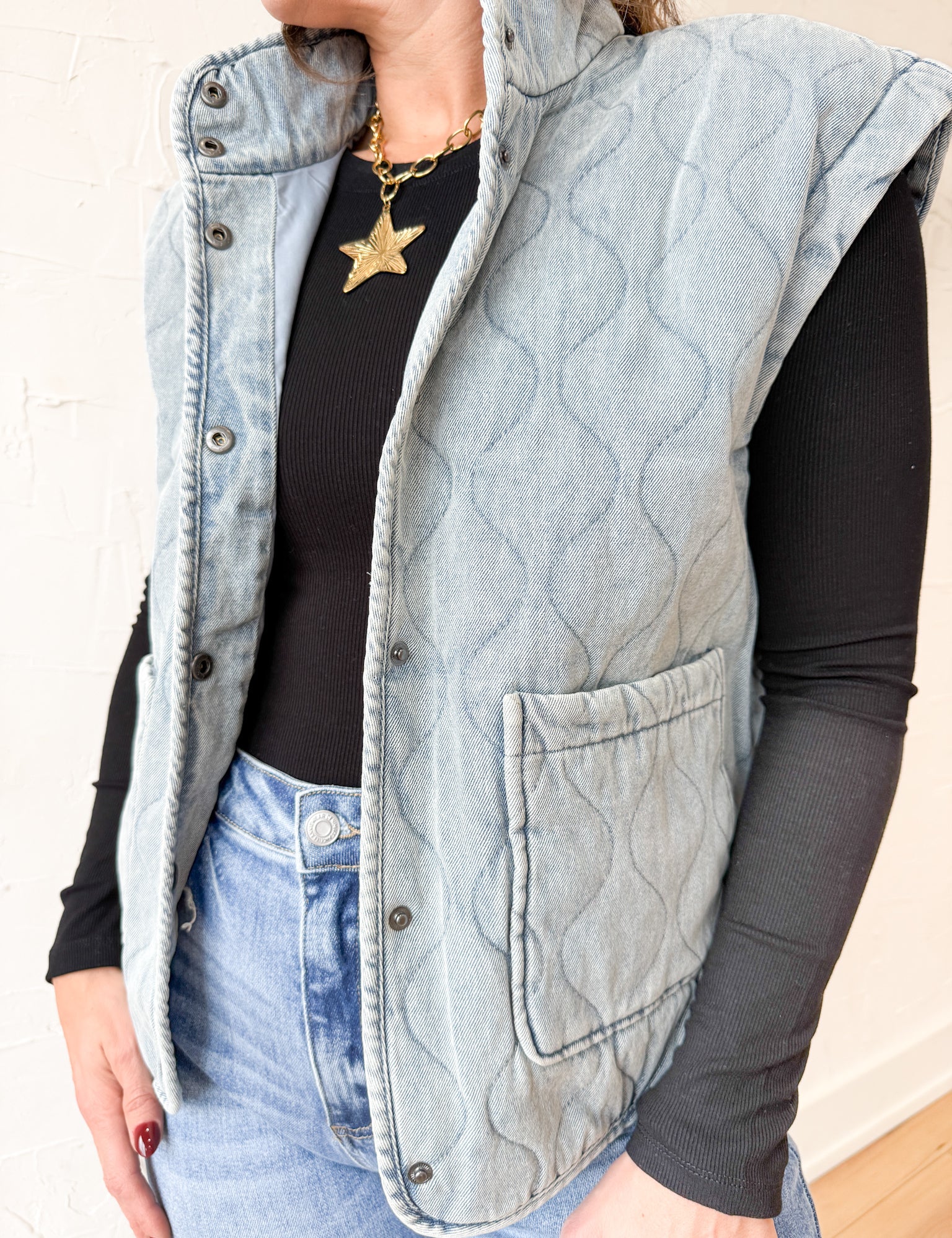 Denim Quilted Vest - Ana Patricia Boutique