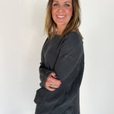 Mineral Wash Waffleknit Pullover- Black