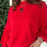 Oversized Front Pocket Sweater- Red