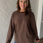 Striped Crewneck Top- Brown - Ana Patricia Boutique