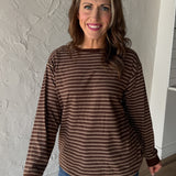 Striped Crewneck Top- Brown - Ana Patricia Boutique