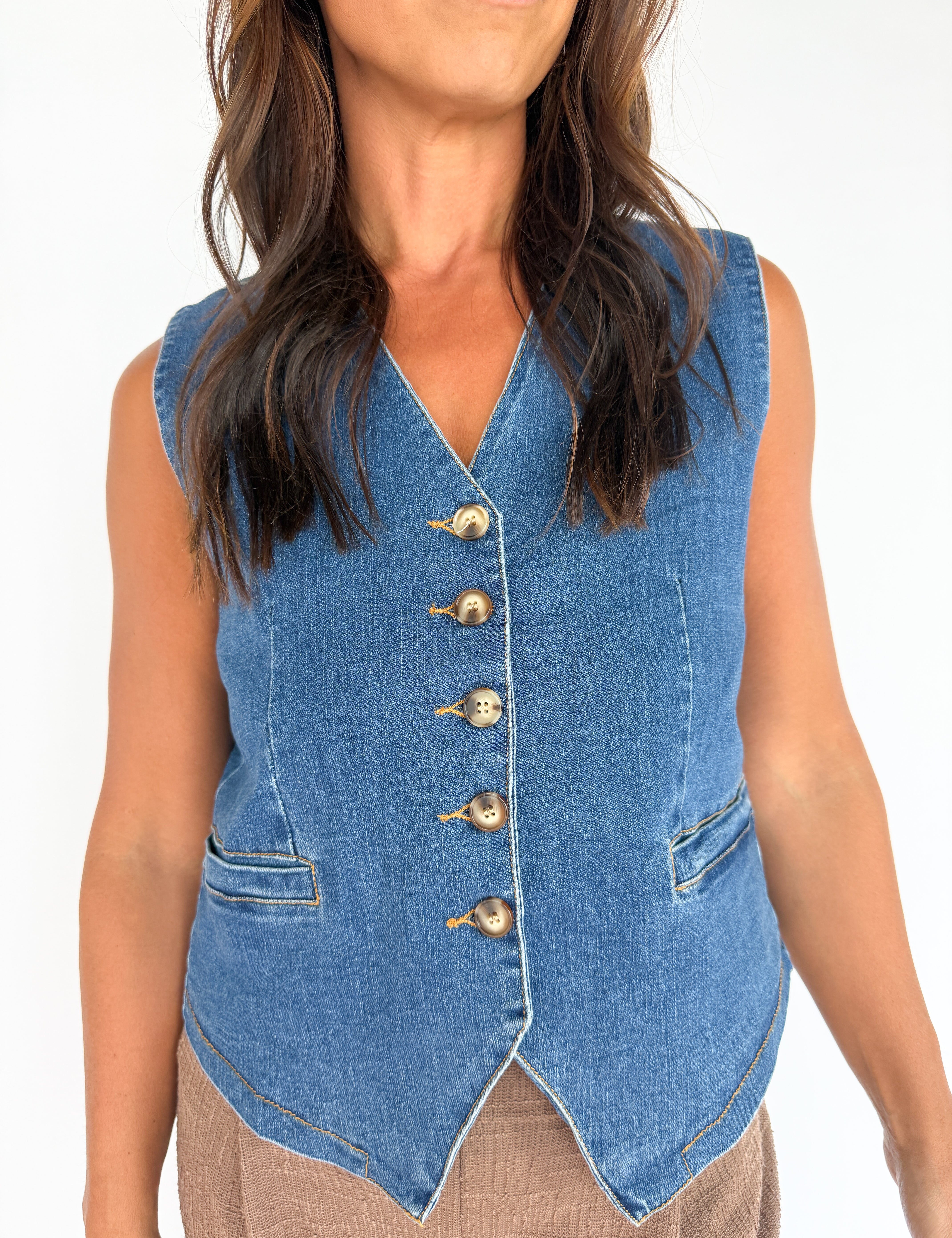 Stretch Denim Vest - Ana Patricia Boutique