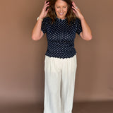 High Neck Polka Dot Top- Navy