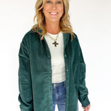 Corduroy Button Up Shirt- Forest Green
