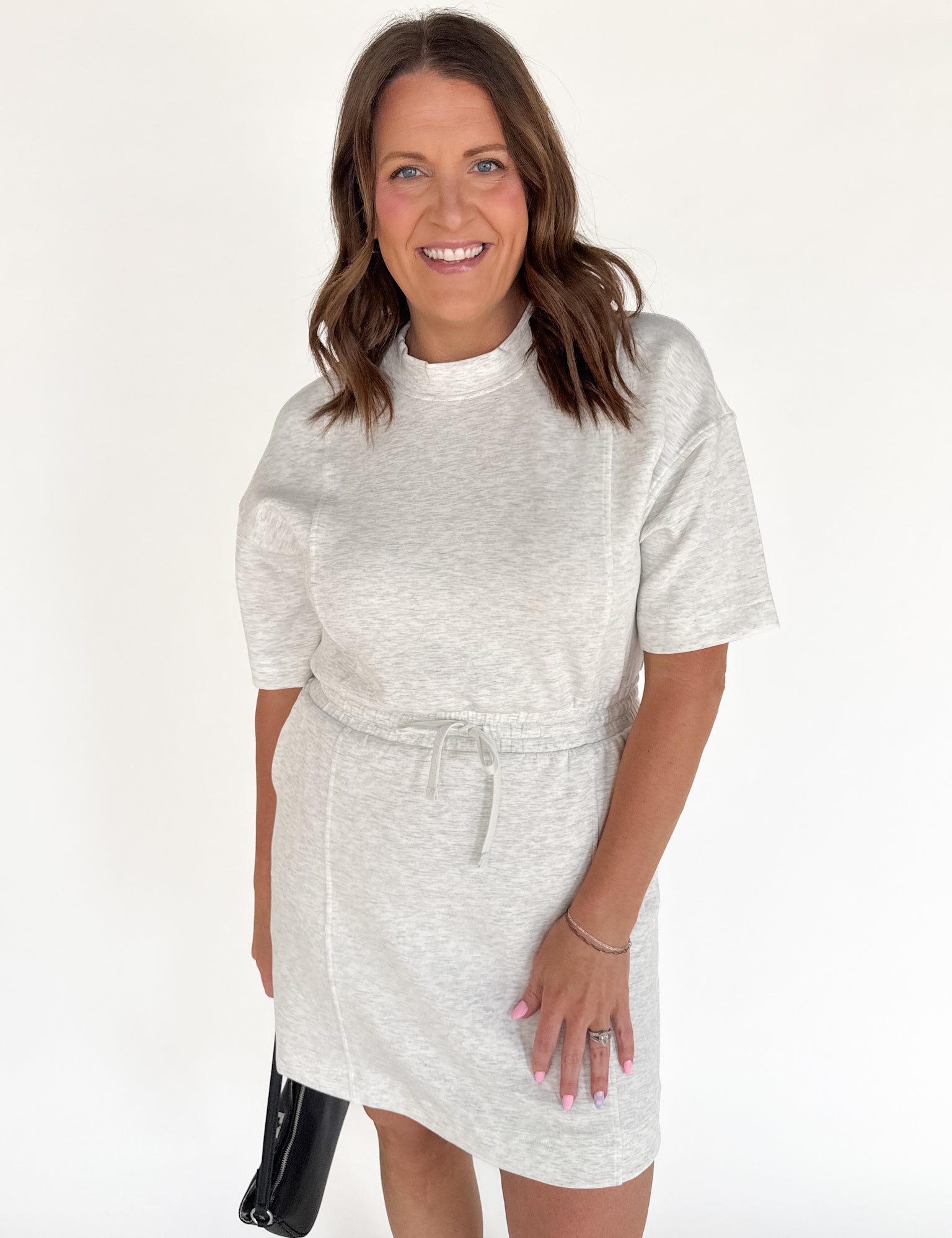 Scuba Short Sleeve Dress- Grey - Ana Patricia Boutique