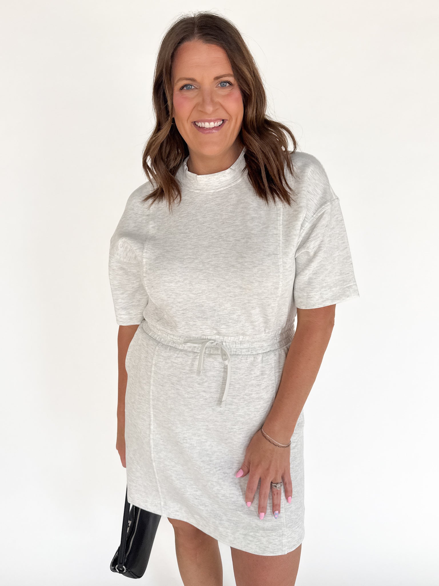 Scuba Short Sleeve Dress- Grey - Ana Patricia Boutique