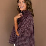 Oversized Plaid Button Down-Merlot