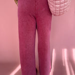 Acid Wash Wide Leg Pants-Red - Ana Patricia Boutique