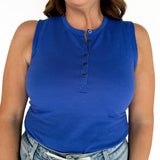 Simple Button Down Tank- Royal Blue