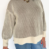 Two Tone Crewneck Sweater- Brown