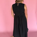 Smocked Bodice Midi Dress- Black - Ana Patricia Boutique