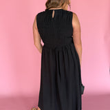 Smocked Bodice Midi Dress- Black - Ana Patricia Boutique