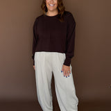 Open Back Long Sleeve Tee-Coffee Bean