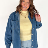 Oversized Denim Shirt Jacket-Dark Wash