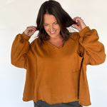 Rust Oversized V Neck Pullover - Ana Patricia Boutique