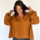 Rust Oversized V Neck Pullover - Ana Patricia Boutique
