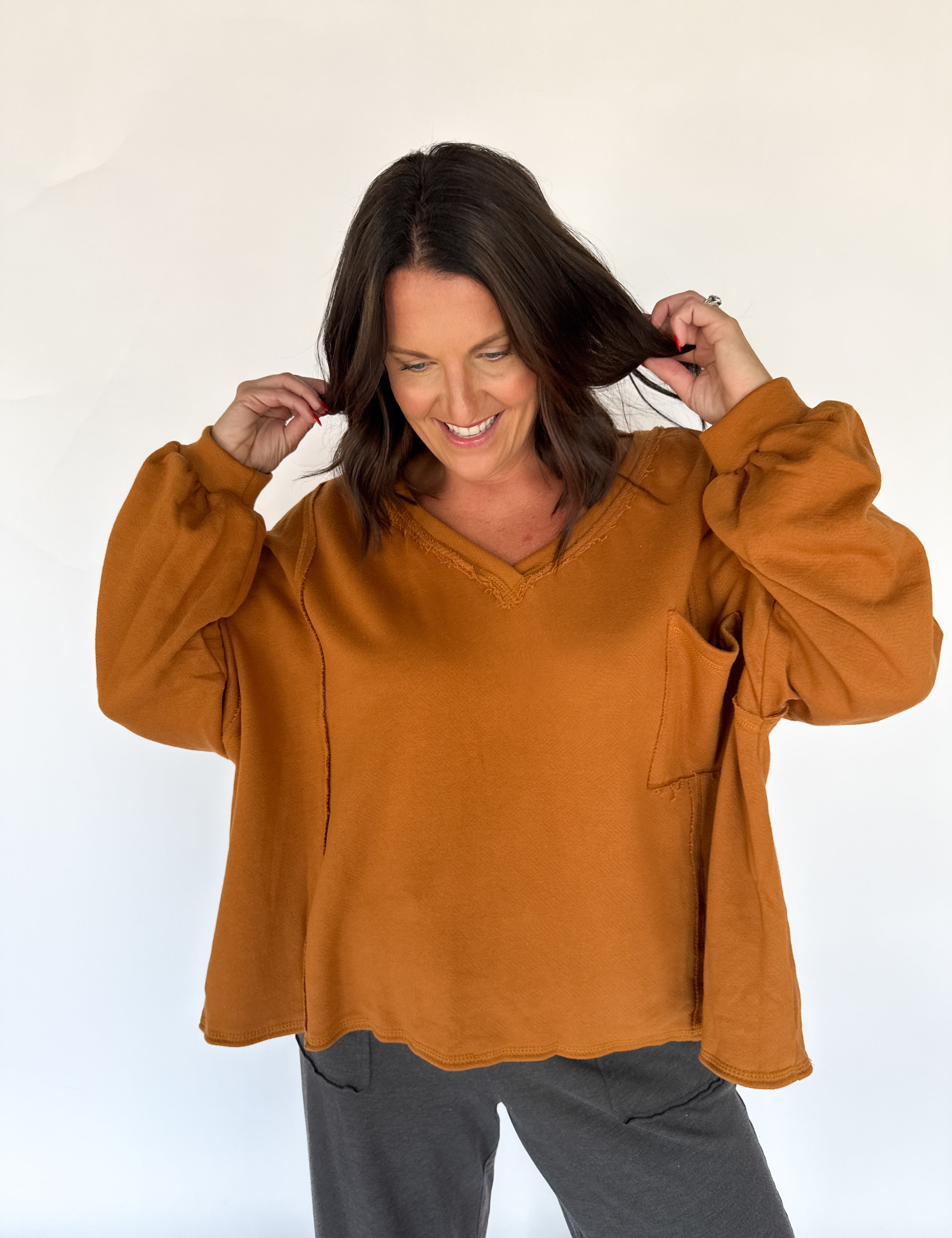 Rust Oversized V Neck Pullover - Ana Patricia Boutique