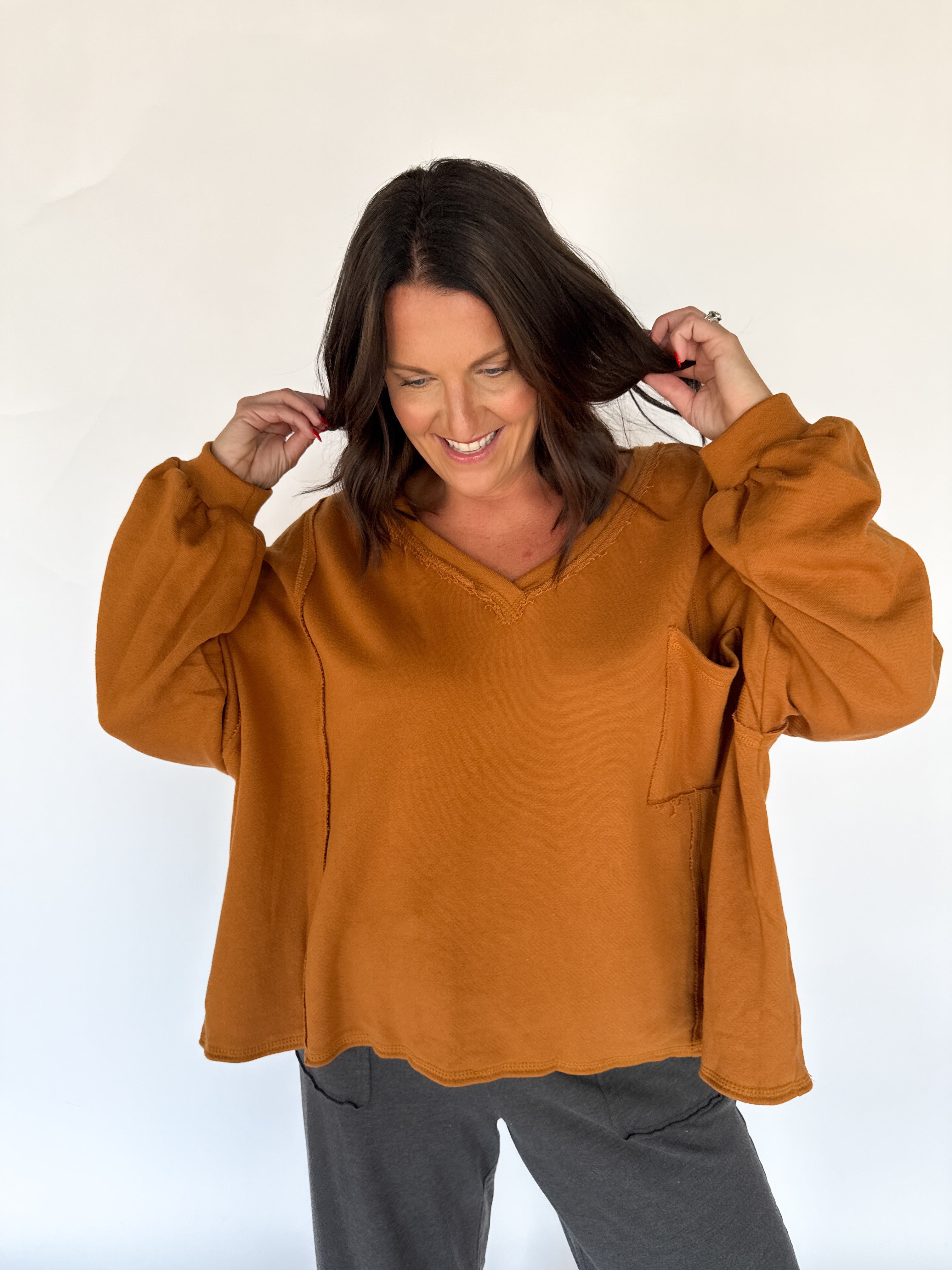 Rust Oversized V Neck Pullover - Ana Patricia Boutique