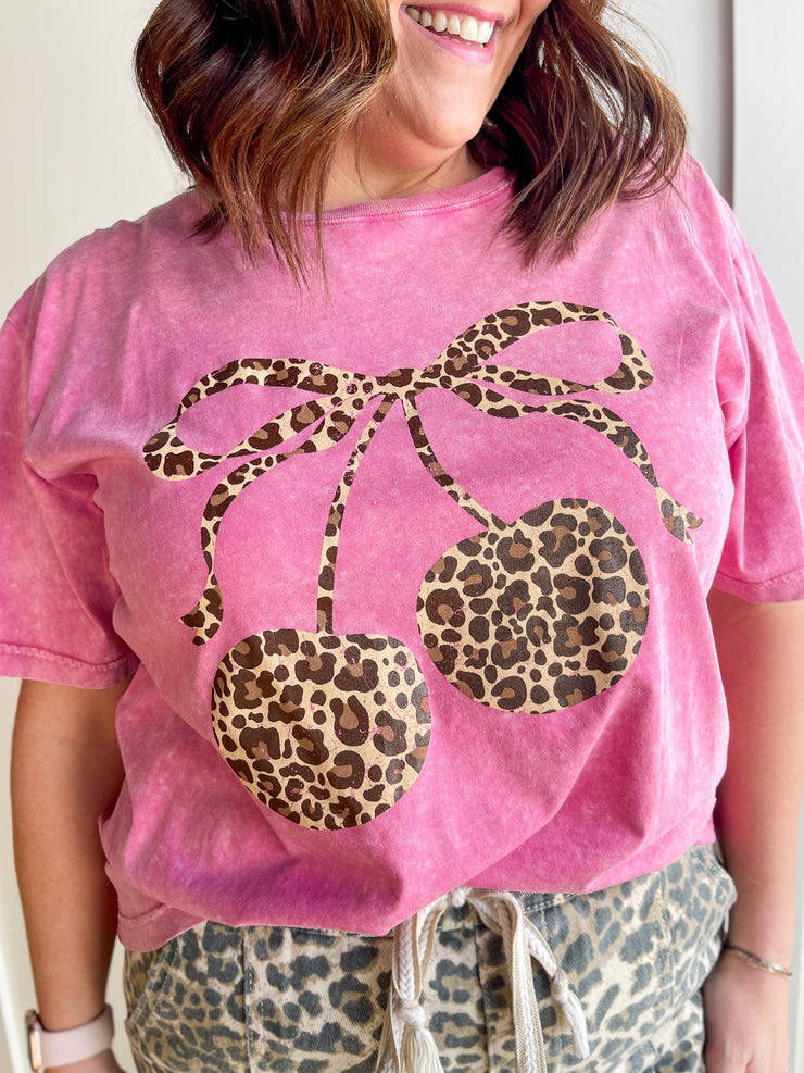 Leopard Cherry Tee- Pink