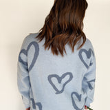 Painted Heart Sweater- Blue
