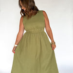 Cut Out Waist Midi Dress- Olive - Ana Patricia Boutique