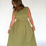 Cut Out Waist Midi Dress- Olive - Ana Patricia Boutique