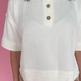 Henley Waffleknit Top- Cream