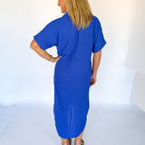 Button Down Midi Dress- Blue