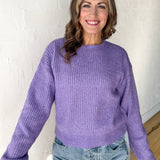 Ribbed Crewneck Sweater- Purple