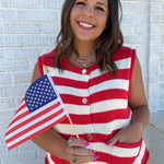 Stripe Button Down Knit Top- Red - Ana Patricia Boutique