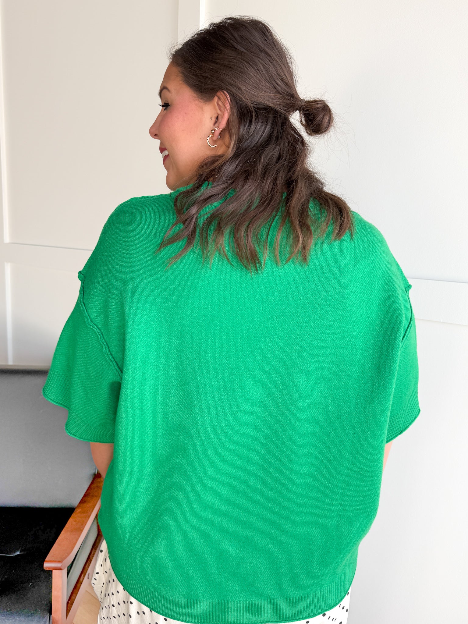 Raw Edge Sweater Top- Green - Ana Patricia Boutique