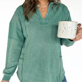 Collared Mineral Wash Top- Sage
