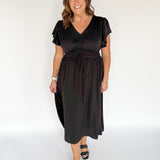 Flutter Sleeve Midi Dress- Black