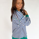Stripe Comfy Pullover-Royal Blue/Cream