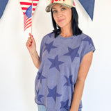 Stamped Star Sleeveless Top- Blue
