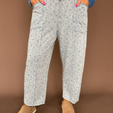 Ditsy Floral Barrel Pants- Ash Grey