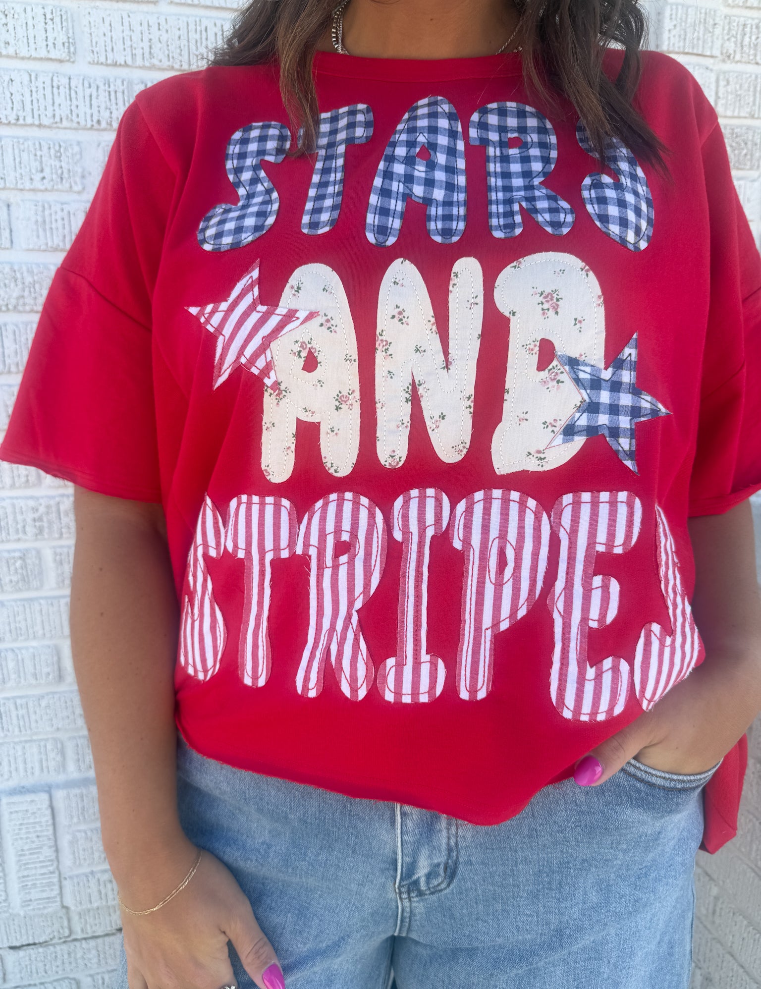 Stars & Stripes Patchwork Top- Red - Ana Patricia Boutique