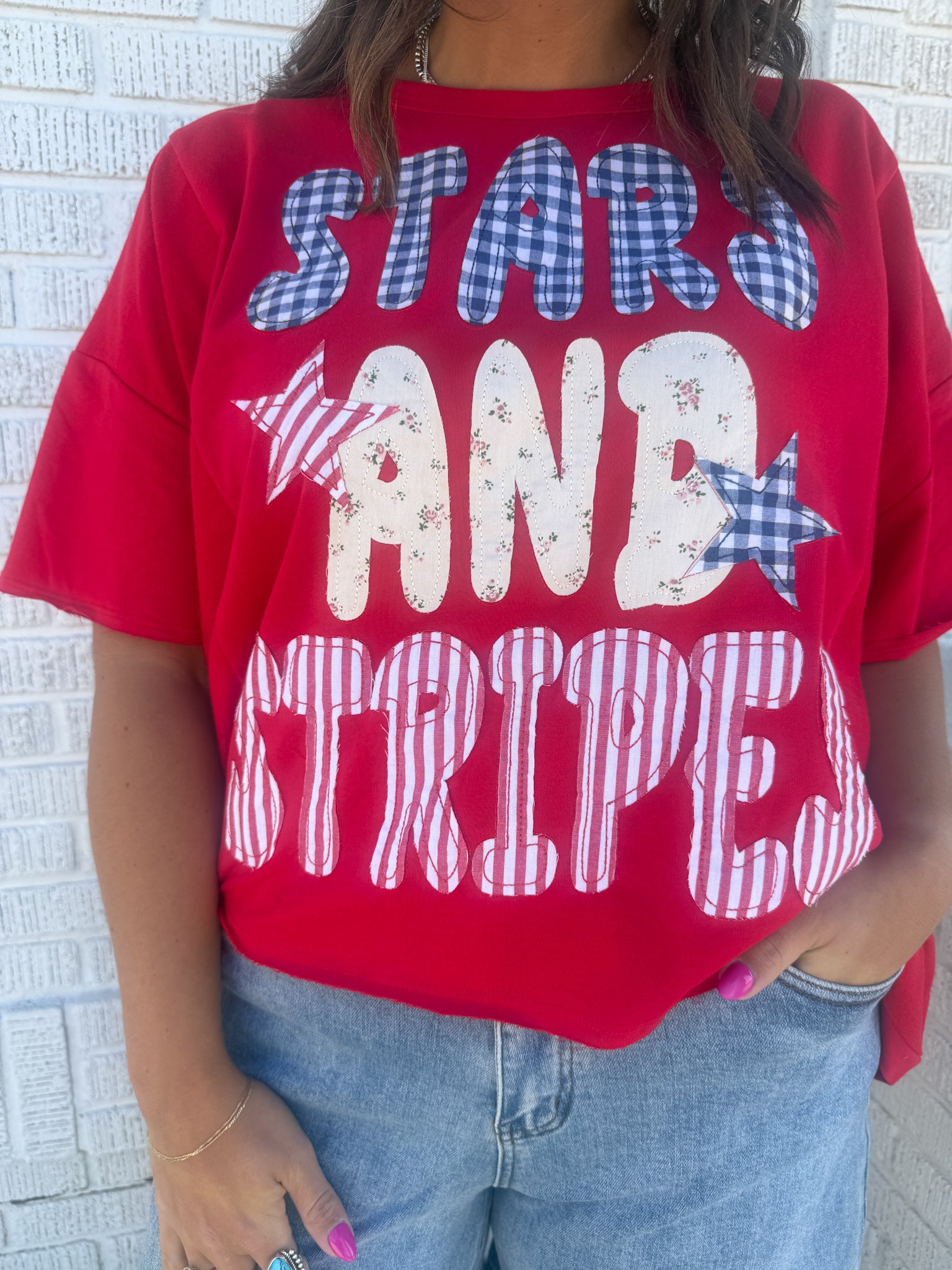 Stars & Stripes Patchwork Top- Red - Ana Patricia Boutique