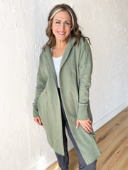 Long Line Open Cardigan- Moss Green