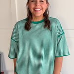 Oversized Stripe Tee- Green/White - Ana Patricia Boutique