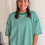 Oversized Stripe Tee- Green/White - Ana Patricia Boutique