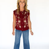 Floral Sweater Vest- Burgundy
