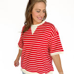 Stripe Oversized Tee- Red - Ana Patricia Boutique